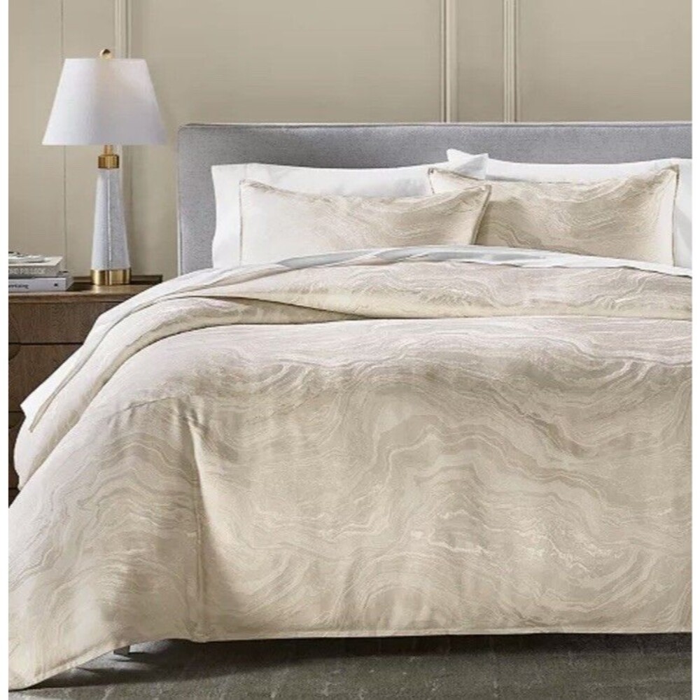 Hotel Collection $475 Full/Queen 3PC Moonstone Duvet Cover Set , Gold